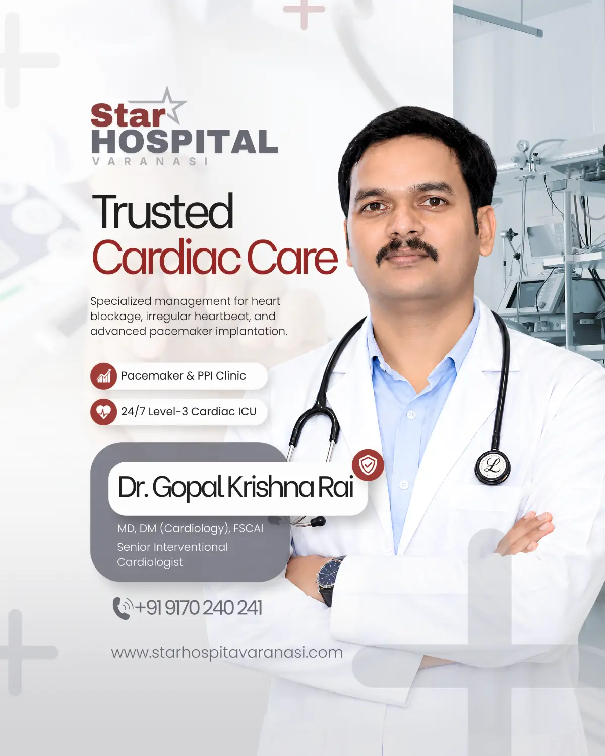 Best cardiologist in Varanasi Dr Gopal Krishna Rai performing pacemaker implantation at Star Hospital