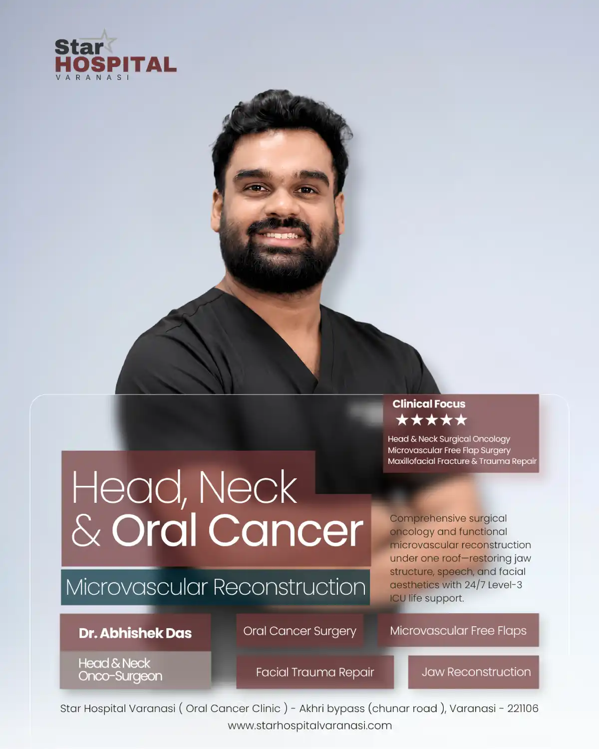 Dr. Abhishek Das planning microvascular reconstructive and facial surgery at Star Hospital Varanasi.