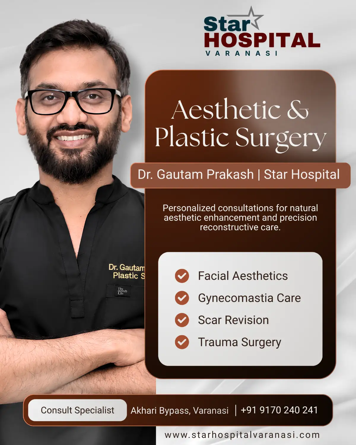 Consultant plastic and reconstructive surgeon Dr Gautam Prakash discussing surgical procedure at Star Hospital Varanasi